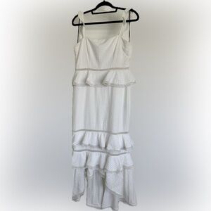 NBD Haze Midi Dress | Ivory Ruffle Peplum | Romantic Elegant